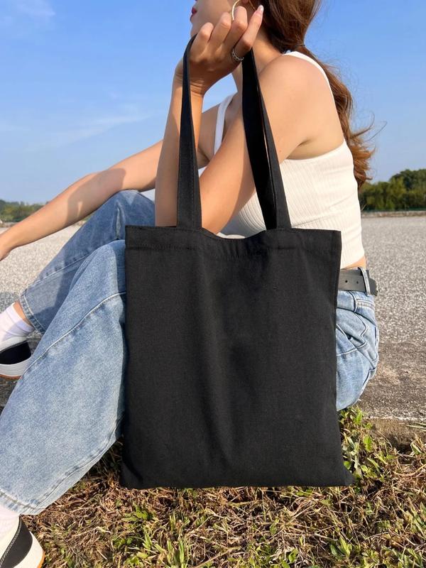 Casual Plain Canvas Tote Bag, Large Capacity Portable Shopping Bag, Simple All-match Shoulder Bag for Daily Used