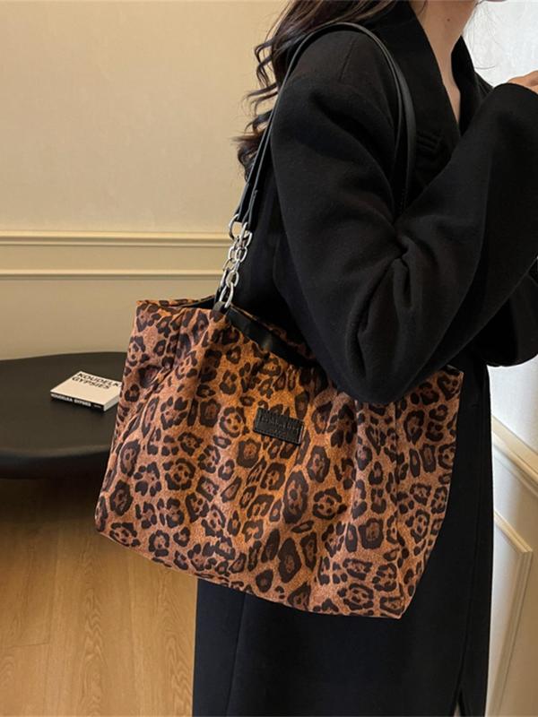 Fashion Leopard Pattern Tote Bag, Casual Large Capacity Shoulder Bag for Women, Trendy All-match Bag for Daily Use