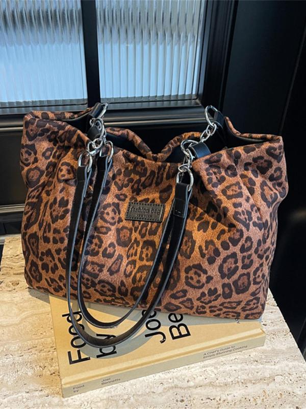 Fashion Leopard Pattern Tote Bag, Casual Large Capacity Shoulder Bag for Women, Trendy All-match Bag for Daily Use