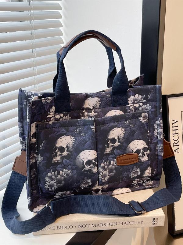 Women's Fashion Floral & Skull butterfly Pattern Tote Bag As Gifts, Tote Bags for School, Multi-pockets Large Capacity Shoulder Bag for Women, Trendy All-match Crossbody Bag for Daily Use