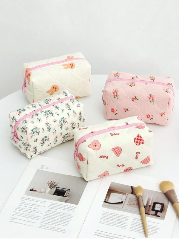 Random Quilted Pattern Makeup Bag, Portable Zipper Makeup Organizer Pouch, Cosmetic Storage Bag, Travel Makeup Bag for Women & Girls