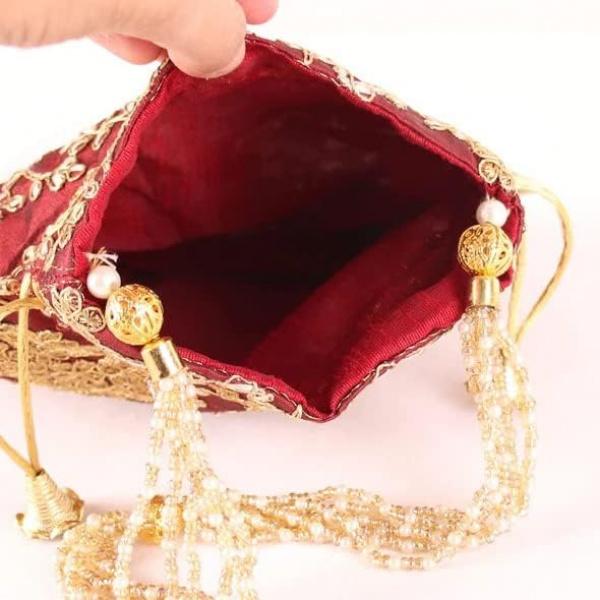 Bag For Women Ethnic Designer Embroidery Work Batwa Pearls Handle With Intricate New-