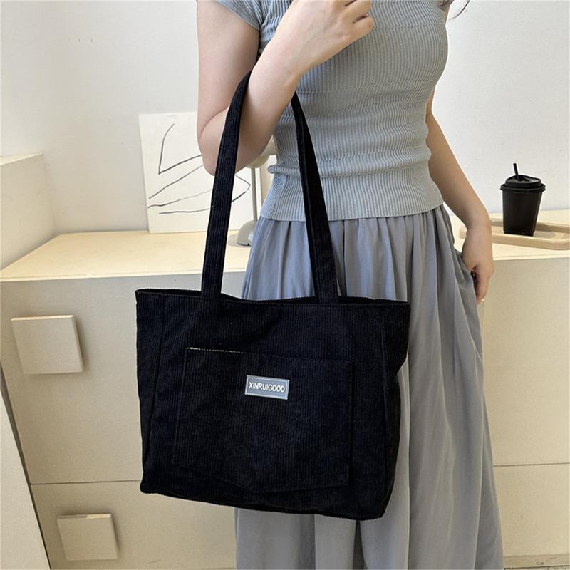 Solid Color Tote Bag, Trendy Shoulder Bag, All-Match Corduroy Handbag, Women's Classic Purse