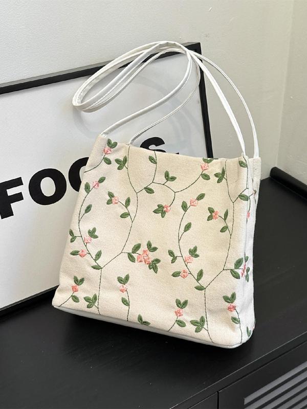 Women's Elegant Floral Graphic Shoulder Bag, Summer Trendy Large Capacity Tote Bag, Chic Spring All-match Shoulder Bag for Daily & Work & Back To School, Fall Outfits, Fall Freshness Fall