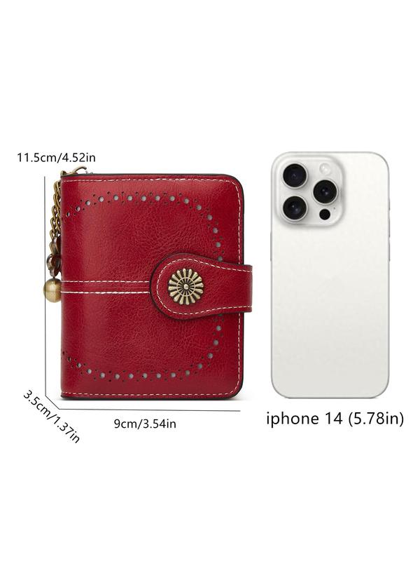 Women's Fashion Hollow Out Design  Flower Decor Short Wallet, Casual Versatile Zipper Coin Card Purse, Multi-functional Zero Wallet for Daily Used