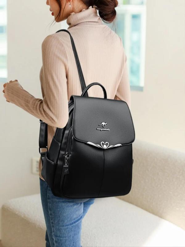 Fashionable Plain Swan and Kangaroo Design Backpack, Casual Large Capacity Zipper Backpack, Casual Trendy Versatile High-quality Daily Commuting Bag, Girl Fashionable Shopping Bag