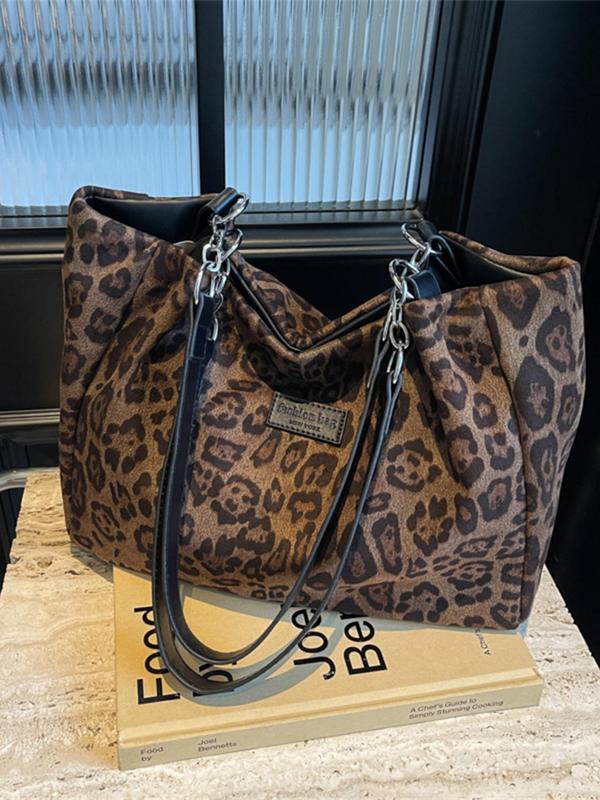 Fashion Leopard Pattern Tote Bag, Casual Large Capacity Shoulder Bag for Women, Trendy All-match Bag for Daily Use