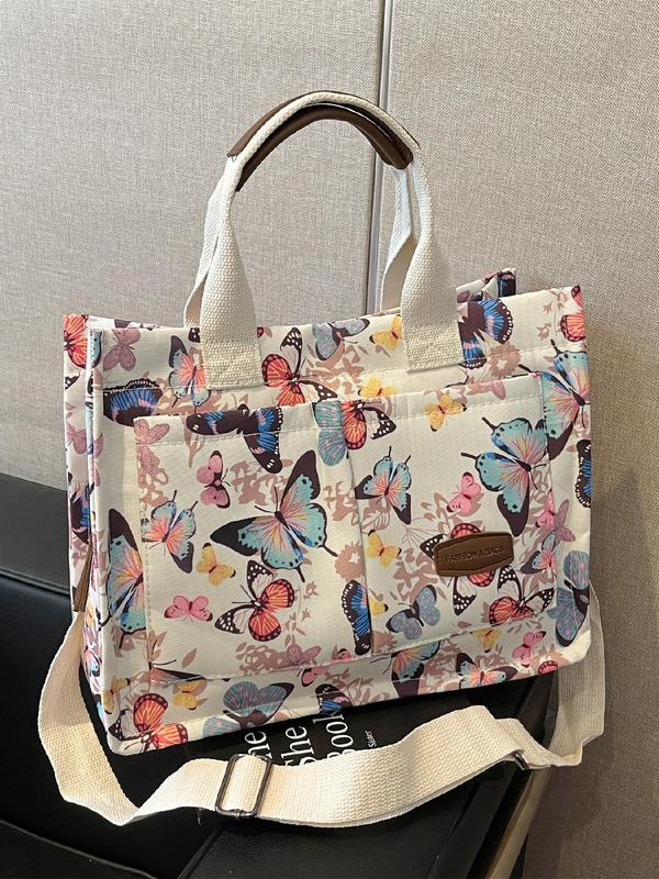 Women's Fashion Floral & Skull butterfly Pattern Tote Bag As Gifts, Tote Bags for School, Multi-pockets Large Capacity Shoulder Bag for Women, Trendy All-match Crossbody Bag for Daily Use