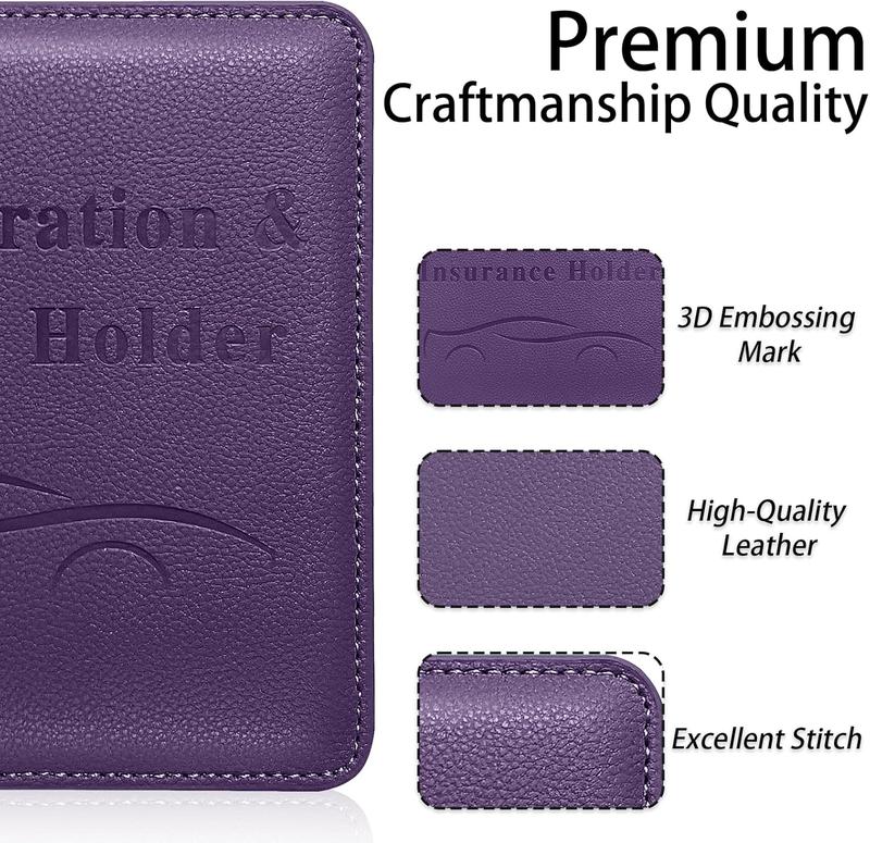 Car Registration and Insurance Holder, Vehicle Glove Box Car Organizer Men Women Wallet Accessories Case for Cards, Essential Document, Driver License (Purple)