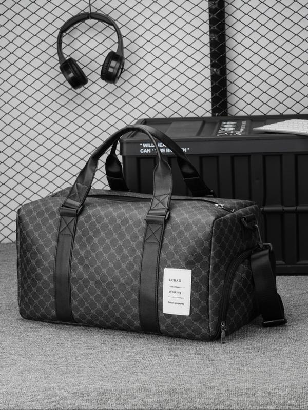 Large Capacity Geometric Pattern Pu Leather Travel Bag, Casual Zipper Weekender Designer Bag, Fashionable Duffel Bag for Men & Women