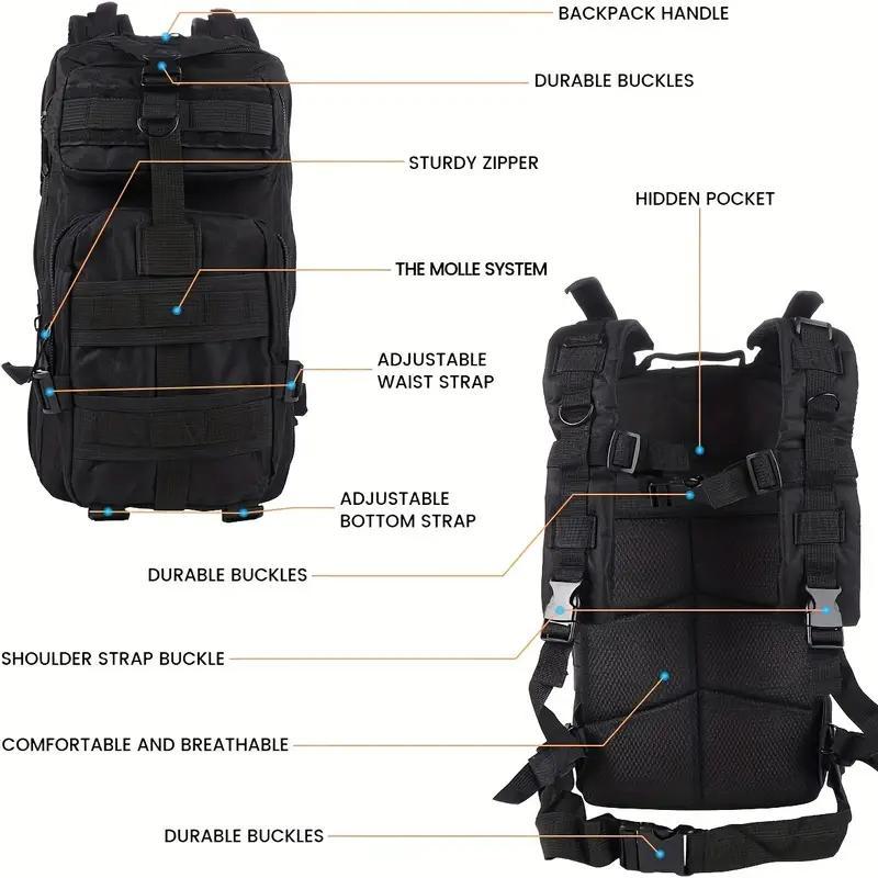 30L Large Capacity Multi-layer Outdoor Backpack, Waterproof Nylon Backpack, Spacious Interior, Multiple Compartments, Padded Shoulder Straps for Men