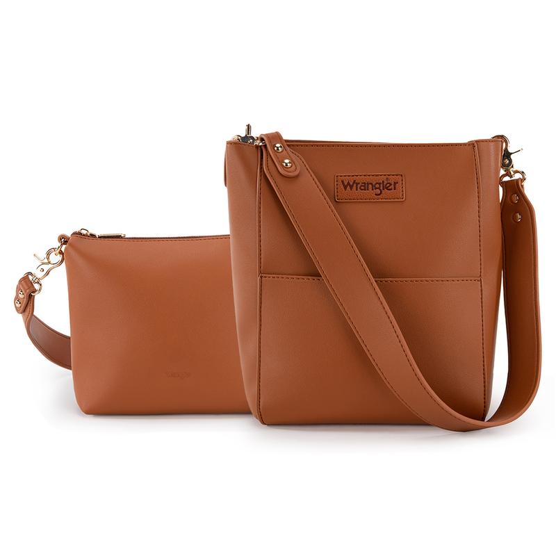 [Wrangler] 2PCS SET Bucket Bag for Women Large Crossbody Bags with Extra Guitar Strap and with Matching Makeup Pouch - Best for Fall Outfit.