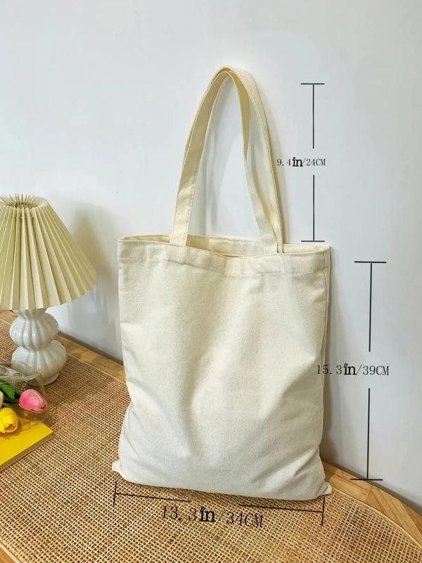 Casual Plain Canvas Tote Bag, Large Capacity Portable Shopping Bag, Simple All-match Shoulder Bag for Daily Used