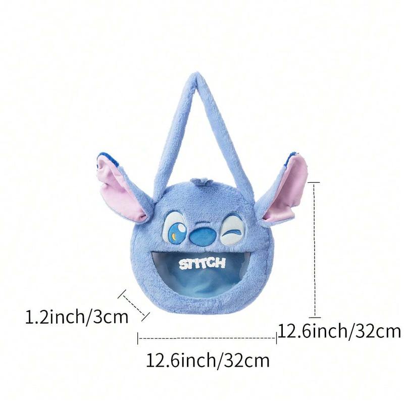 Disney Shoulder Bag For Women Tote Bag Blue Pink Stitch Strawberry Bear Rounded Shape Fluffy Bag Cute Shoulder Bag For Girl Large Capacity Inner Visible Bag