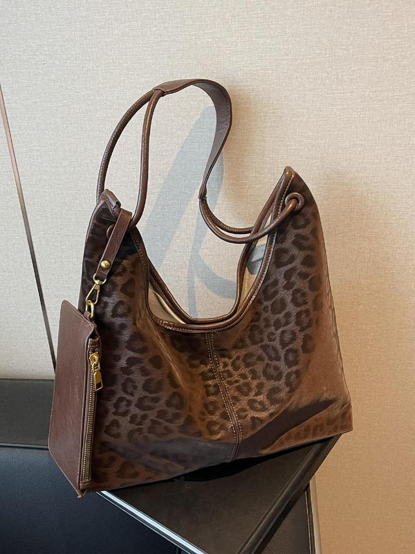 Women's Fashion Leopard Pattern Tote Bag & Coin Purse, Casual PU Shoulder Bag & Coin Purse, Trendy Versatile High-quality Daily Commuting Bag, Girl Fashionable Bag