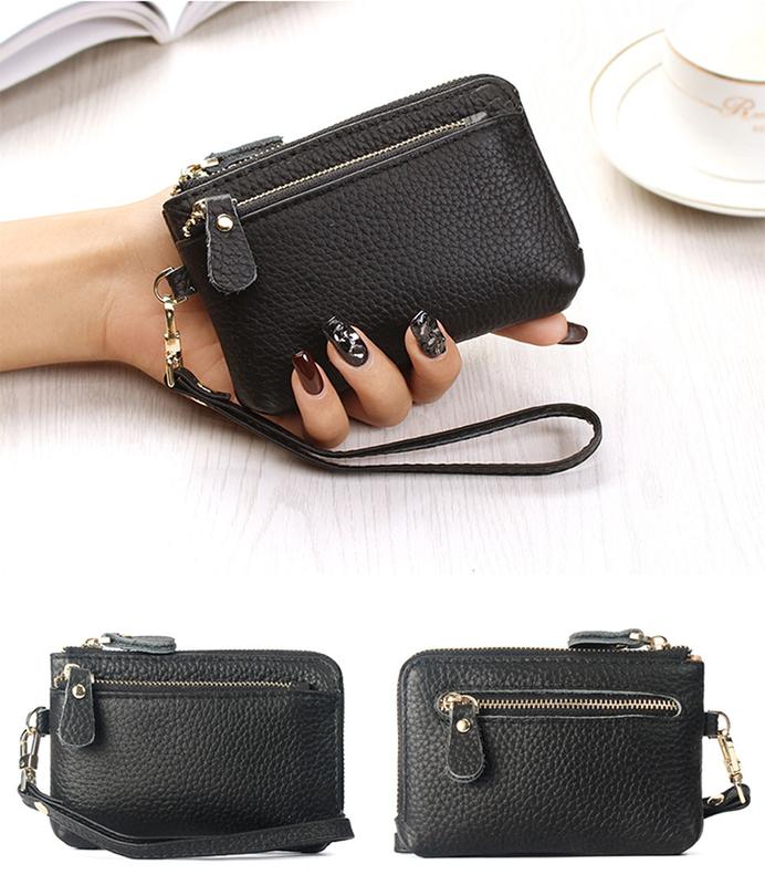 Women's Small Leather Clutch Purses Trendy All-Match Wallet with Hand Strap for Daily Use with Gift Box Package