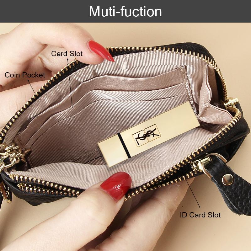 Women's Small Leather Clutch Purses Trendy All-Match Wallet with Hand Strap for Daily Use with Gift Box Package