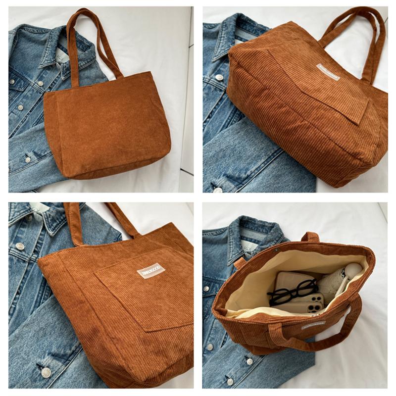 Solid Color Tote Bag, Trendy Shoulder Bag, All-Match Corduroy Handbag, Women's Classic Purse