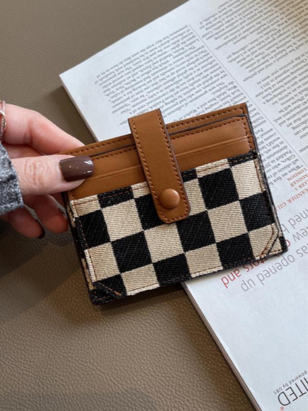 Women's Colorblock Plaid Pattern Short Wallet, Casual Pu Leather Zipper Card Holder, Trendy All-match Wallet for Daily Use, Fall Outfits, Fall Freshness, 80s Fashion