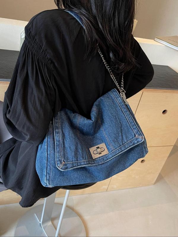 Women's Denim Crossbody Bag, Fashionable Solid Color Shoulder Bag for Daily Used, Casual Trendy Versatile High-quality Daily Commuting Bag