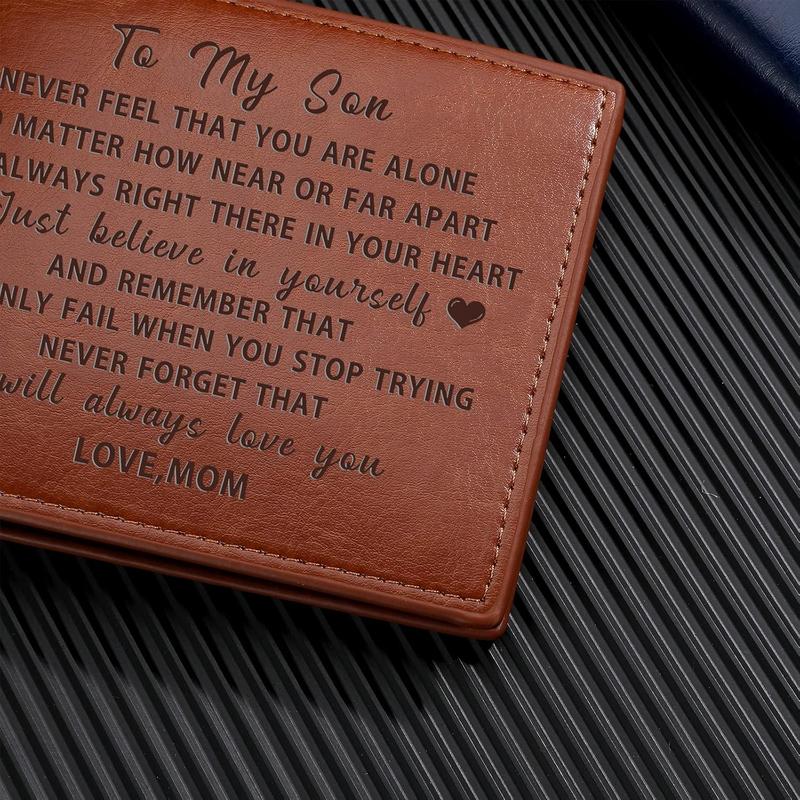 Christmas - Mom to Son Wallet-Engraved Wallet For Son-Wallet for Son FromMom & Dad-Leather Wallet-Mens Wallet-Christmas Gift-Birthday GiftGift For Son Cannot Be Customized card holder RFlD Blocking, Bifold Wallet lightweight durable classic