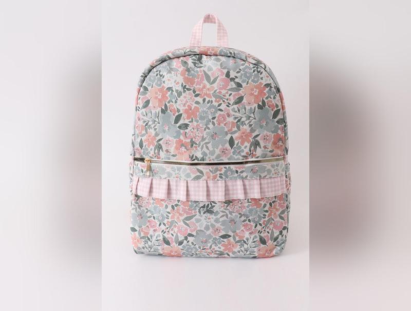 Pink floral ruffle backpack