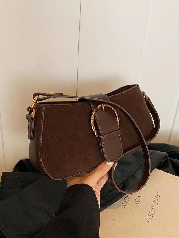 Women's Solid Color Suede Shoulder Bag, Fashionable PU Leather Crossbody Bag for Daily Used, Casual Trendy Versatile High-quality Daily Commuting Bag