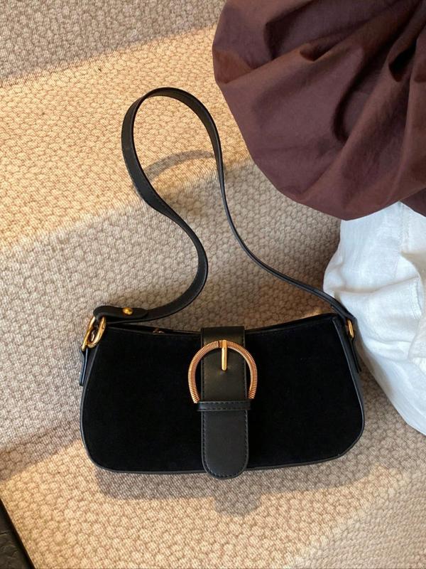 Women's Solid Color Suede Shoulder Bag, Fashionable PU Leather Crossbody Bag for Daily Used, Casual Trendy Versatile High-quality Daily Commuting Bag