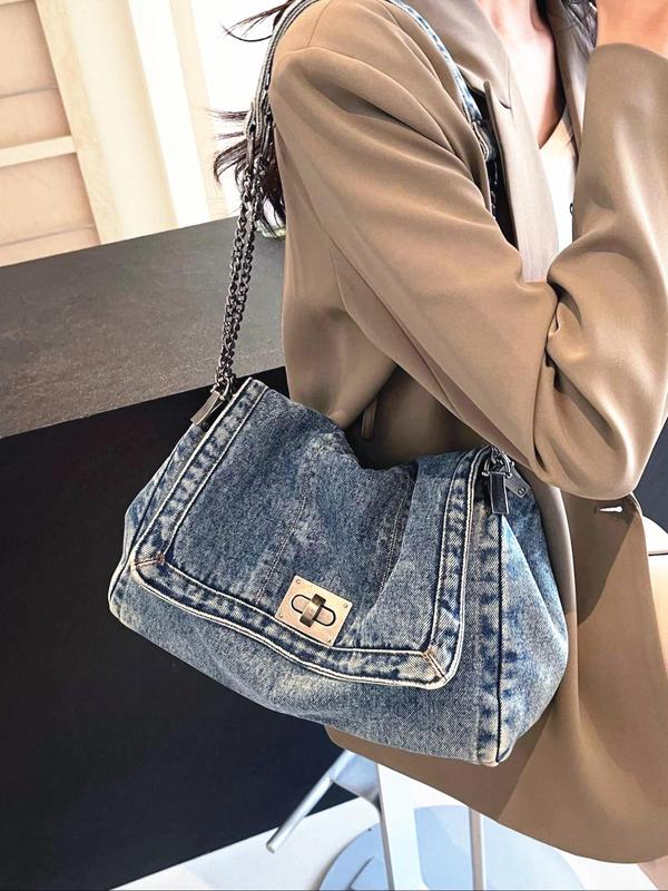 Women's Denim Crossbody Bag, Fashionable Solid Color Shoulder Bag for Daily Used, Casual Trendy Versatile High-quality Daily Commuting Bag