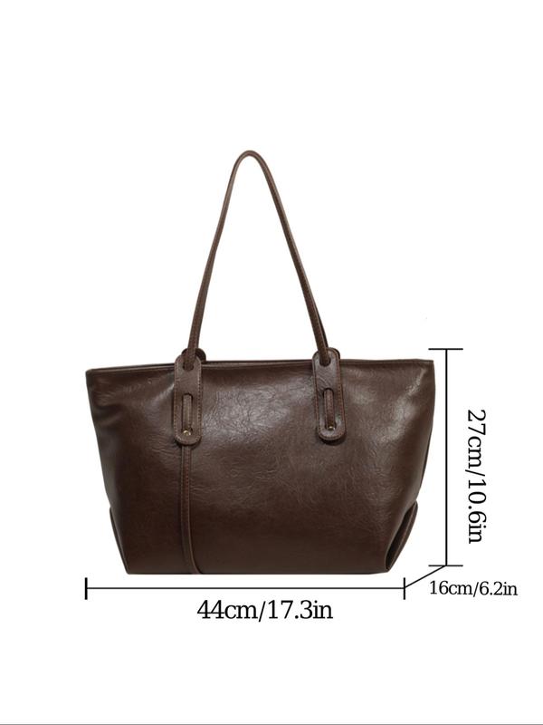 Women's Solid Color Tote Bag, Fashionable Large Capacity Shoulder Bag for Daily Life, Casual Trendy Versatile All-match Commuting Bag