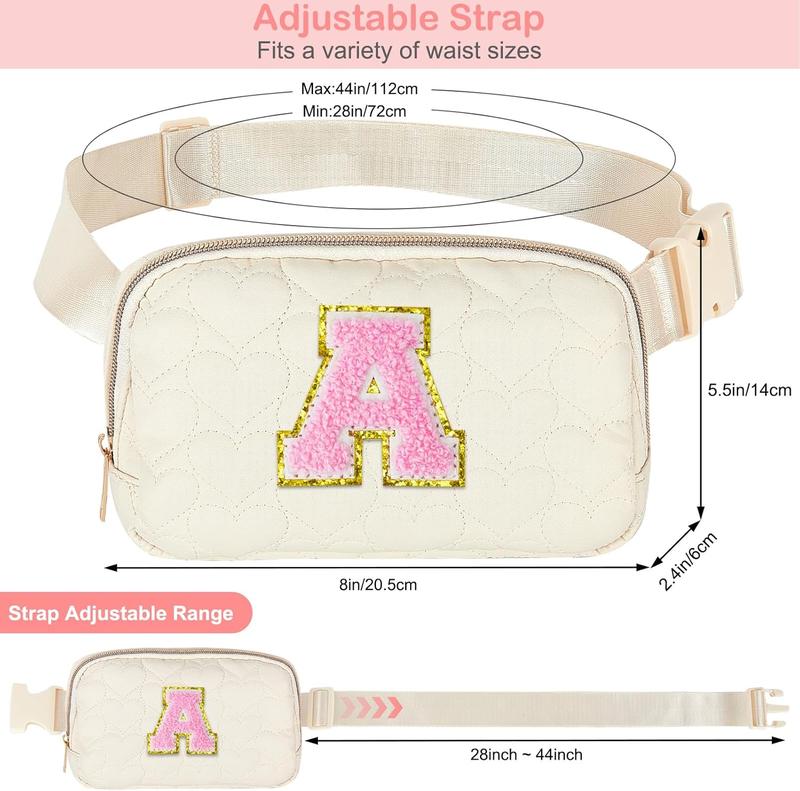 Fanny Pack for Girls Heart-quilted Letter Belt Bag Crossbody Bags with Smooth Zipper  Bag for Women Teen Girl Fanny Packs, Beige, A