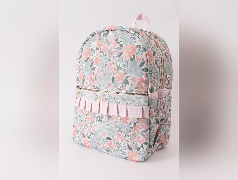 Pink floral ruffle backpack