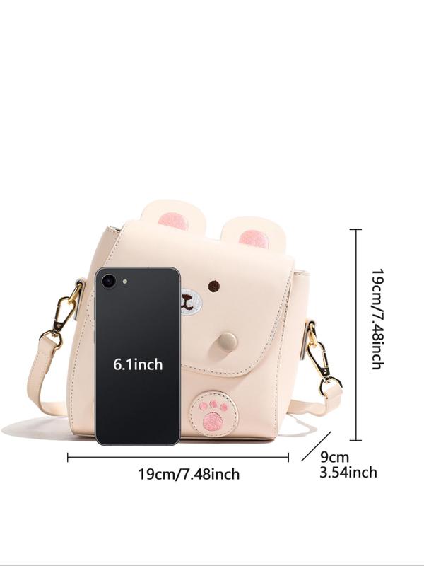 Women's Cute Cartoon Bear Design Crossbody Bag, Fashionable PU Leather Shoulder Bag for Daily Used, Casual Trendy Versatile High-quality Daily Commuting Bag