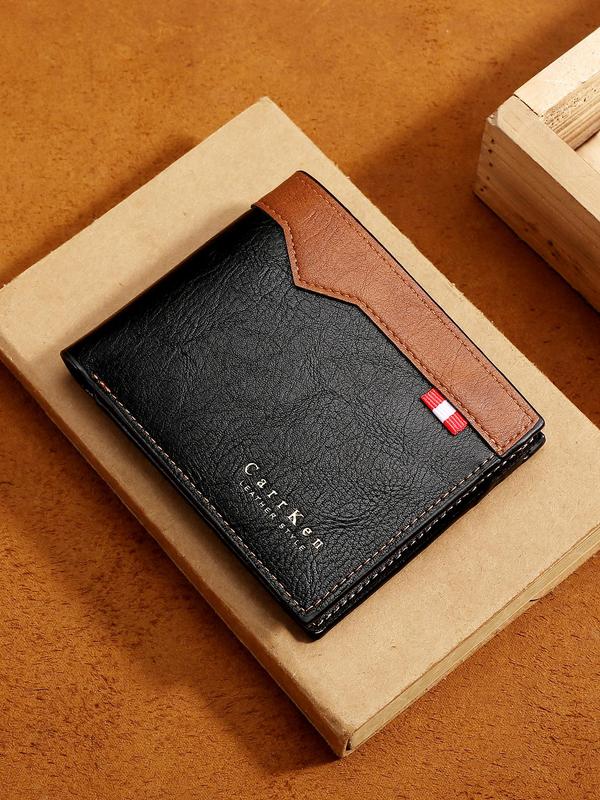 Men's Vintage Patchwork Short Wallet, Casual Business Bifold Wallet with Card Slots, Simple Style Card Holder for Daily Use