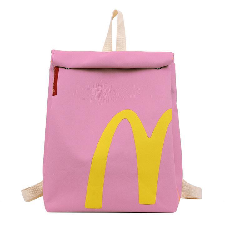 McDonald's Backpack - Large Capacity Retro Paper Bag Canvas Notebook Bag for Unisex Adults(Pink Black White)