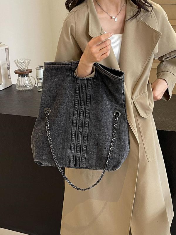 Women's Fashionable Denim Shoulder Bag, Casual Versatile Chain Strap Crossbody Bag for Daily Used, Trendy All-match Commuter Bag