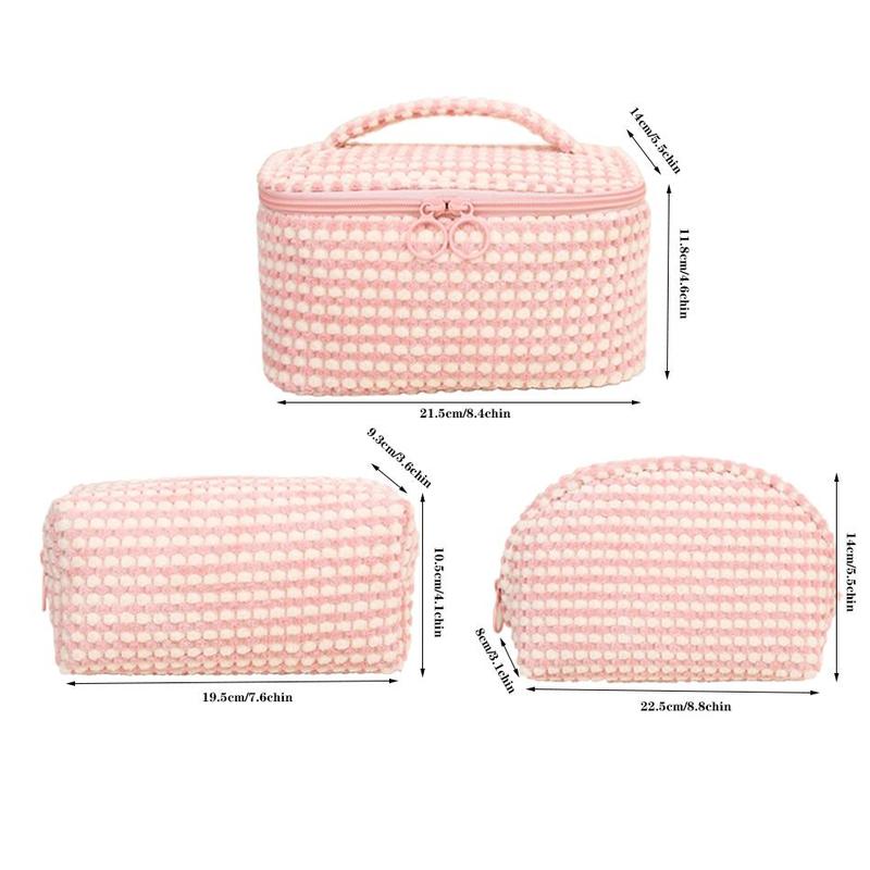 Portable Plush Makeup Tool Storage Bag (3pcs set), Large Capacity Cosmetic Storage Bag with Zipper, Lightweight Makeup Products Organizer Pouch for Daily Travel Use