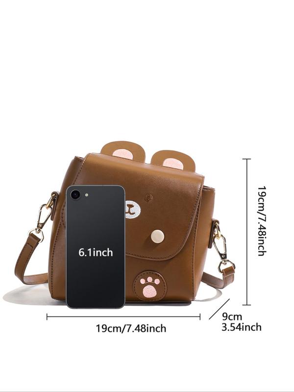 Women's Cute Cartoon Bear Design Crossbody Bag, Fashionable PU Leather Shoulder Bag for Daily Used, Casual Trendy Versatile High-quality Daily Commuting Bag