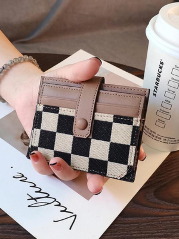 Women's Colorblock Plaid Pattern Short Wallet, Casual Pu Leather Zipper Card Holder, Trendy All-match Wallet for Daily Use, Fall Outfits, Fall Freshness, 80s Fashion