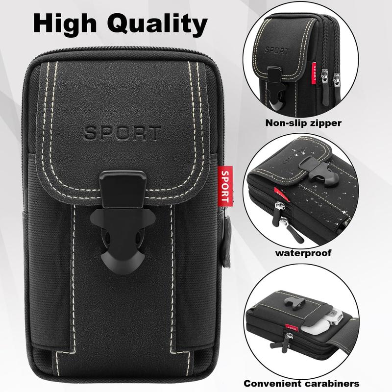 Cell Phone Holster with 2 Phone Bag Belt Pouches for Men Cell Phone Holsters for Men Black Cell Phone Holder for Belt Cell Phone Holster with Belt Loop