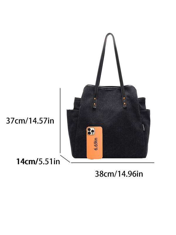 Women's Solid Color Tote Bag, Fashionable Large Capacity Shoulder Bag for Work & Daily Used, Casual Trendy Versatile High-quality Daily Commuting Bag