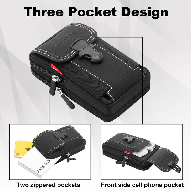 Cell Phone Holster with 2 Phone Bag Belt Pouches for Men Cell Phone Holsters for Men Black Cell Phone Holder for Belt Cell Phone Holster with Belt Loop