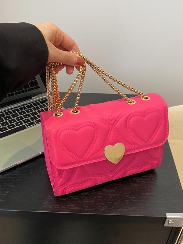 Heart Decor Heart Quilted Flap Square Bag, with Chain Strap, Solid Color Crossbody Bags for Women, Casual Trendy Versatile High-quality Daily Commuting Bag