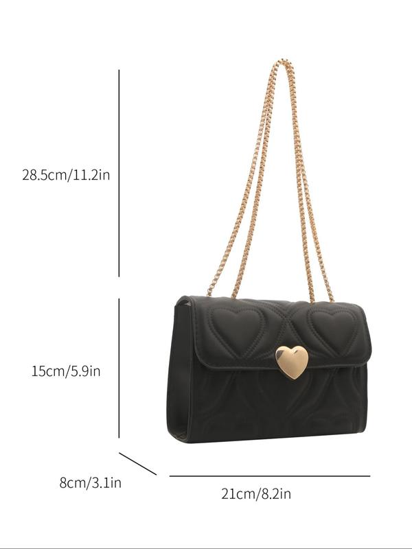 Heart Decor Heart Quilted Flap Square Bag, with Chain Strap, Solid Color Crossbody Bags for Women, Casual Trendy Versatile High-quality Daily Commuting Bag