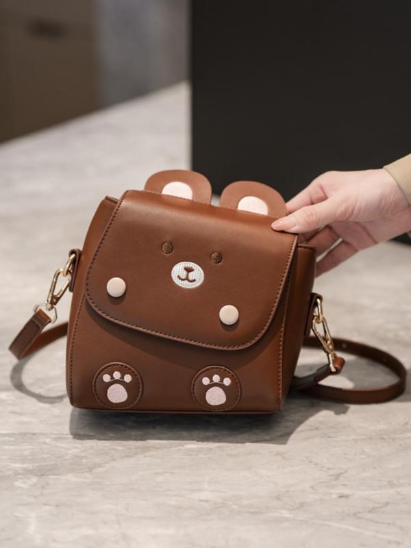 Women's Cute Cartoon Bear Design Crossbody Bag, Fashionable PU Leather Shoulder Bag for Daily Used, Casual Trendy Versatile High-quality Daily Commuting Bag