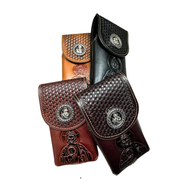 Western Leather Phone Belt Holster Cell Phone Case Phone Pouch Embossed Tooled Saint Jude Cowboy Jesus Brother Concho High End Case for iPhone Samsung Universal