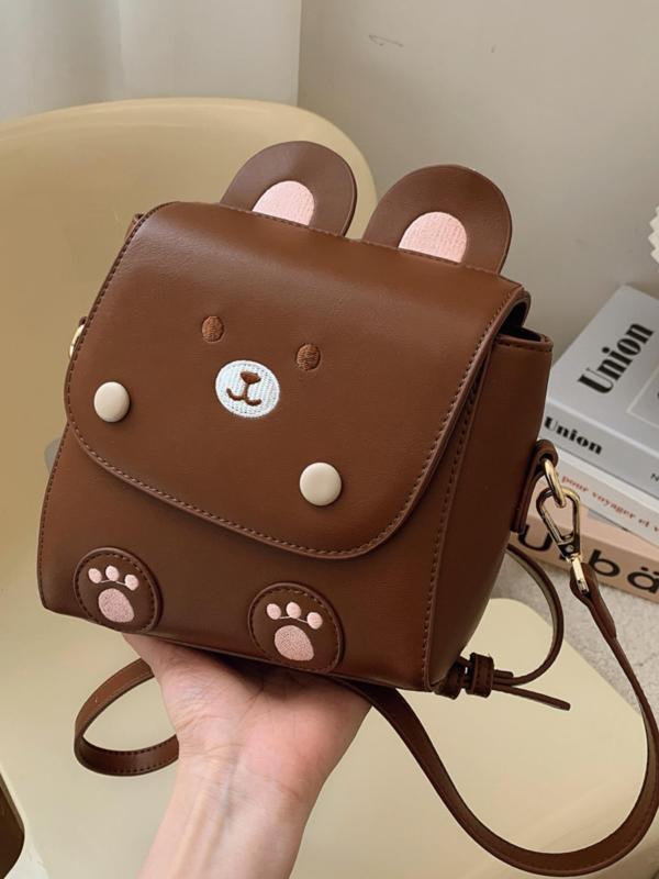 Women's Cute Cartoon Bear Design Crossbody Bag, Fashionable PU Leather Shoulder Bag for Daily Used, Casual Trendy Versatile High-quality Daily Commuting Bag