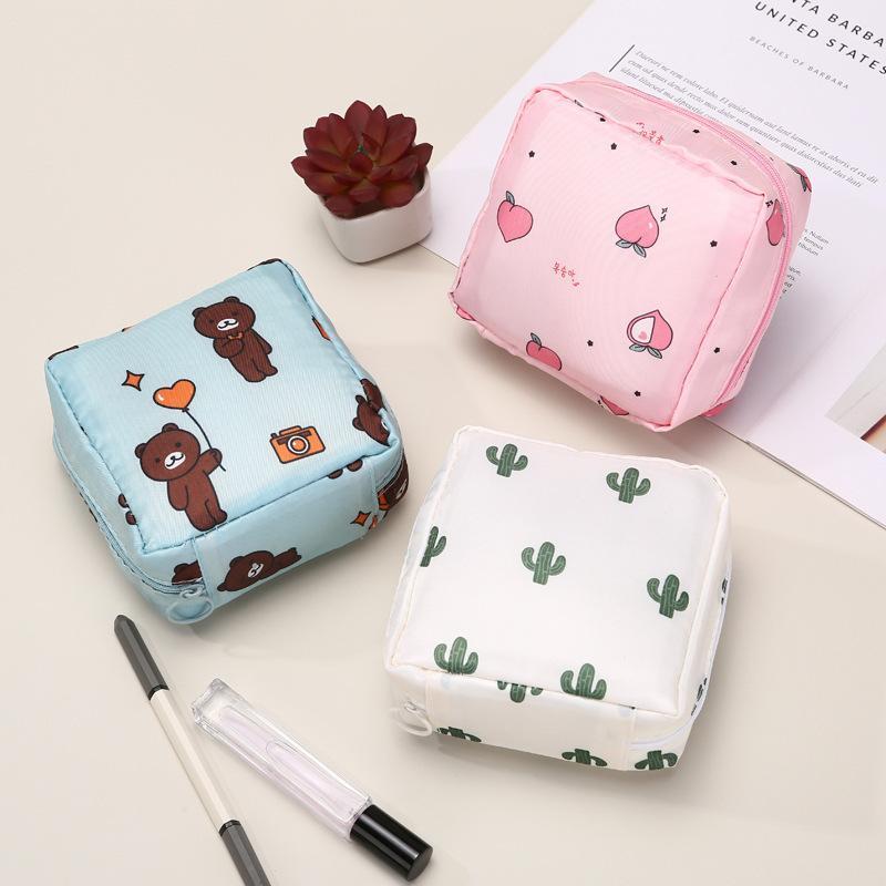 Cute Storage Bag, 2 Counts Portable Multi-purpose Travel Storage Bag, Zipper Makeup Bag, Sanitary Napkin Storage Bag, Home Organizer for Travel