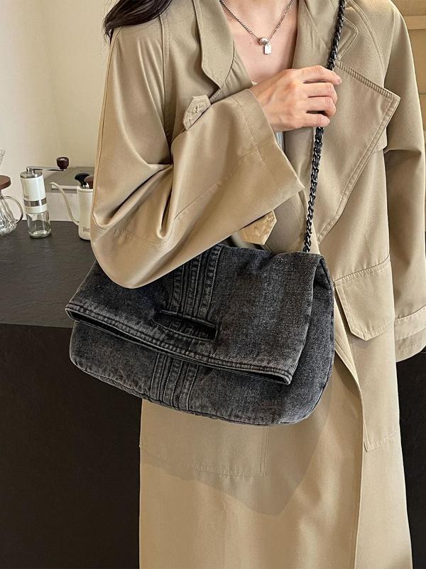 Women's Fashionable Denim Shoulder Bag, Casual Versatile Chain Strap Crossbody Bag for Daily Used, Trendy All-match Commuter Bag