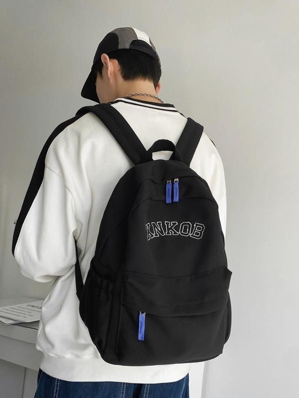 Men's Letter Print Zipper Backpack, Large Capacity Backpack, Casual Trendy Versatile High-quality Daily Commuting Bag, Students School Bag